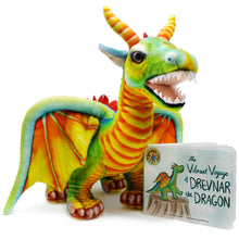 Load image into Gallery viewer, Drevnar the Dragon Plush &amp; &quot;The Vibrant Voyage of Drevnar the Dragon&quot; Board Book | By TigerHart Toys
