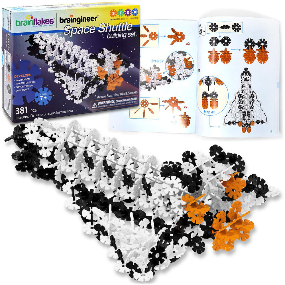 VIAHART Brain Flakes Space Shuttle Building Set with Detailed Step by Step Instructions Booklet - 381 Pieces - Wheels and Axles Included - Construct a 19 Inch Large Space Ship - Ages 7+ Years Old